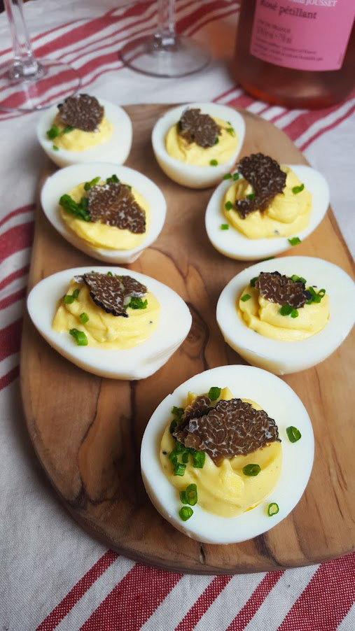 truffled deviled eggs with wine